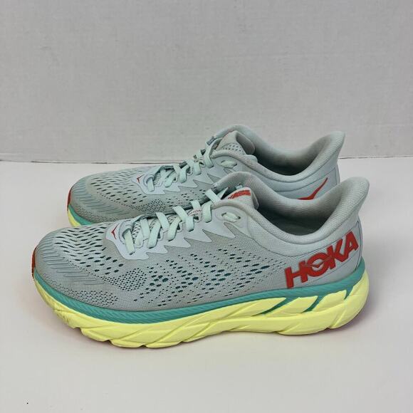 Hoka One One Womens Sz 8 Clifton 7 Running Shoes Light Green Yellow Mesh Lace-up - Picture 2 of 16